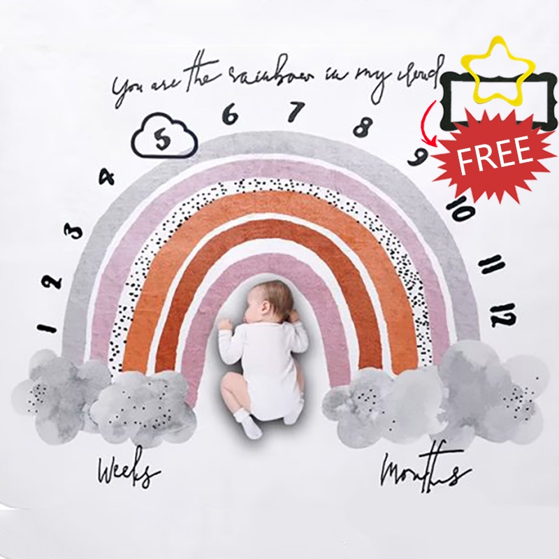 Infant Baby Rainbow Wreath Animals Monthly Milestone Photo Background Blankets Backdrop Cloth