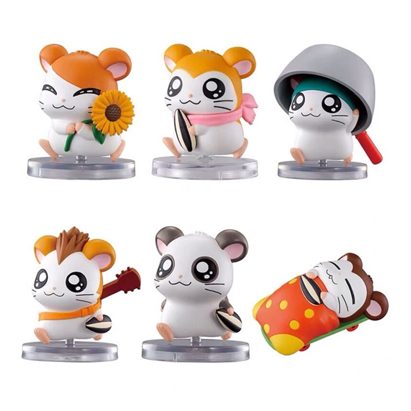 6Pcs/Set 4-5cm Anime Hamtaro Figure Bijou Panda Cute Syrian Hamster Q Version Gashapon Doll Trotting Hamtaro PVC Action Figures Model Toys