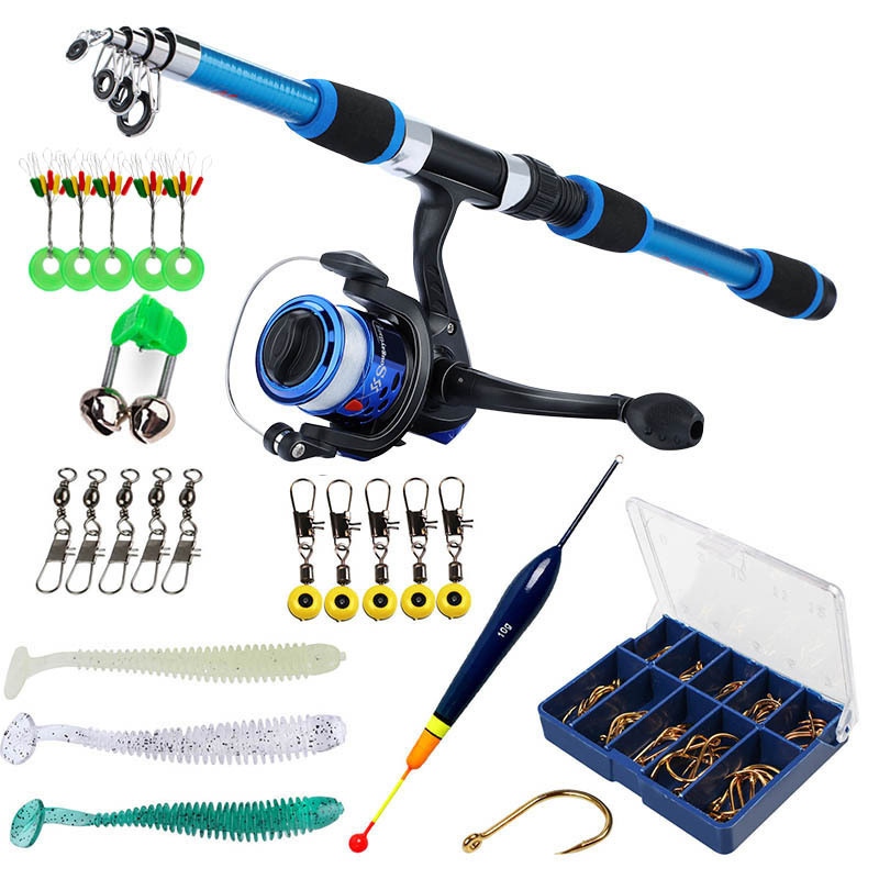 Sougayilang Telescopic Fishing Rod + 5.2:1 Spinning Fishing Reel With Fishing Lure Set (1.8M/6ft)
