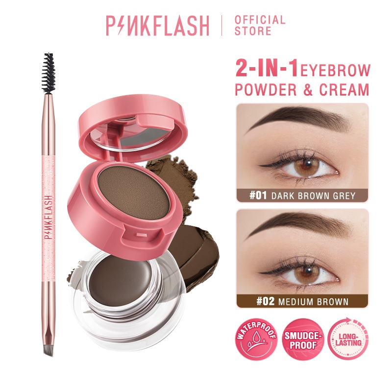 PINKFLASH 2-in-1 eyebrow cream & powder gel pomade Eyeliner Waterproof smudge-proof high pigment lasting Multi-uses