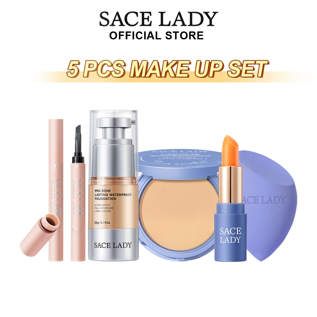 SACE LADY Full Coverage Base Makeup Set Oil Control Foundation Waterproof Compact Powder Flawless Finish