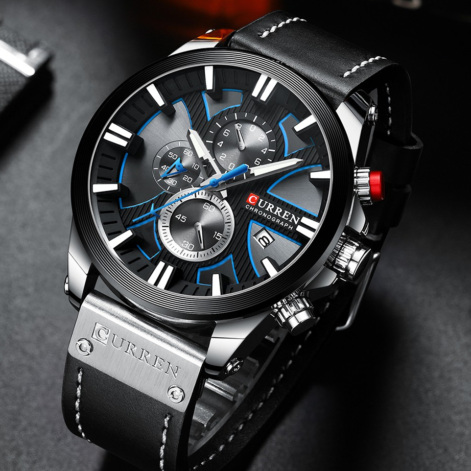 CURREN Fashion Men's Sport Chronograph Analog Quartz Waterproof Military Vintag Watch 12/24 Hour Auto Date Display Men Casual Watches Jam Tangan Lelaki