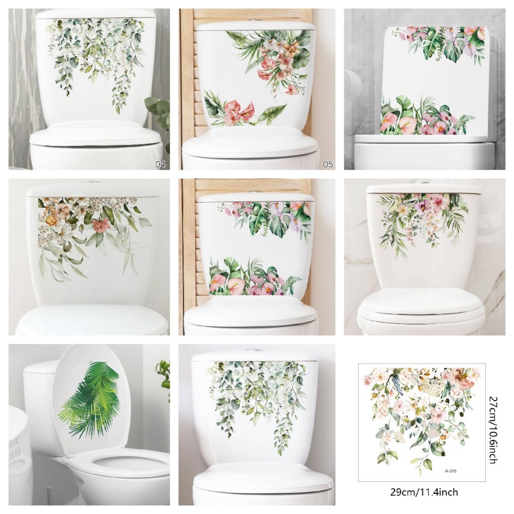 FAMY Green Plant Leaves Flower Wall Sticker Bathroom Toilet Decor Living Room Cabinet Home Decoration Decals Beautify Self Adhesive Mural FAA