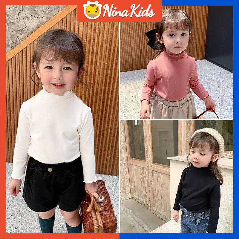 pakaian kanak-kanak 2-9 Years Baby Girl solid color Bottoming Shirt turtleneck Long sleeve Girl Shirt Kids Cotton soft korean style Top