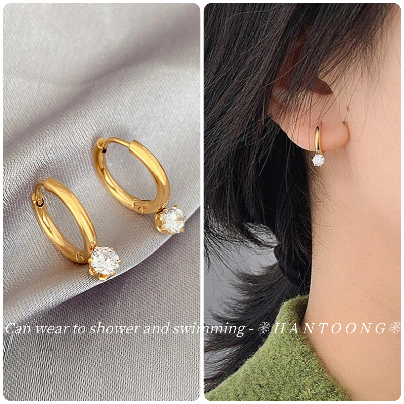 Minimalist and Stylish 18K Gold Plated Titanium Steel Earrings with Diamonds - Non-Fading and Durable Women's Accessories