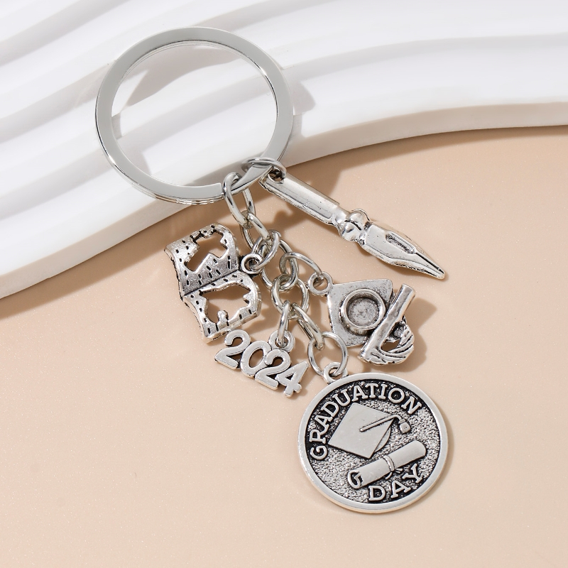 2024 Graduation Keychain Ruler Trencher Cap Diploma Key Ring Graduation Day Key Chains For Student Gifts DIY Handmade Jewelry