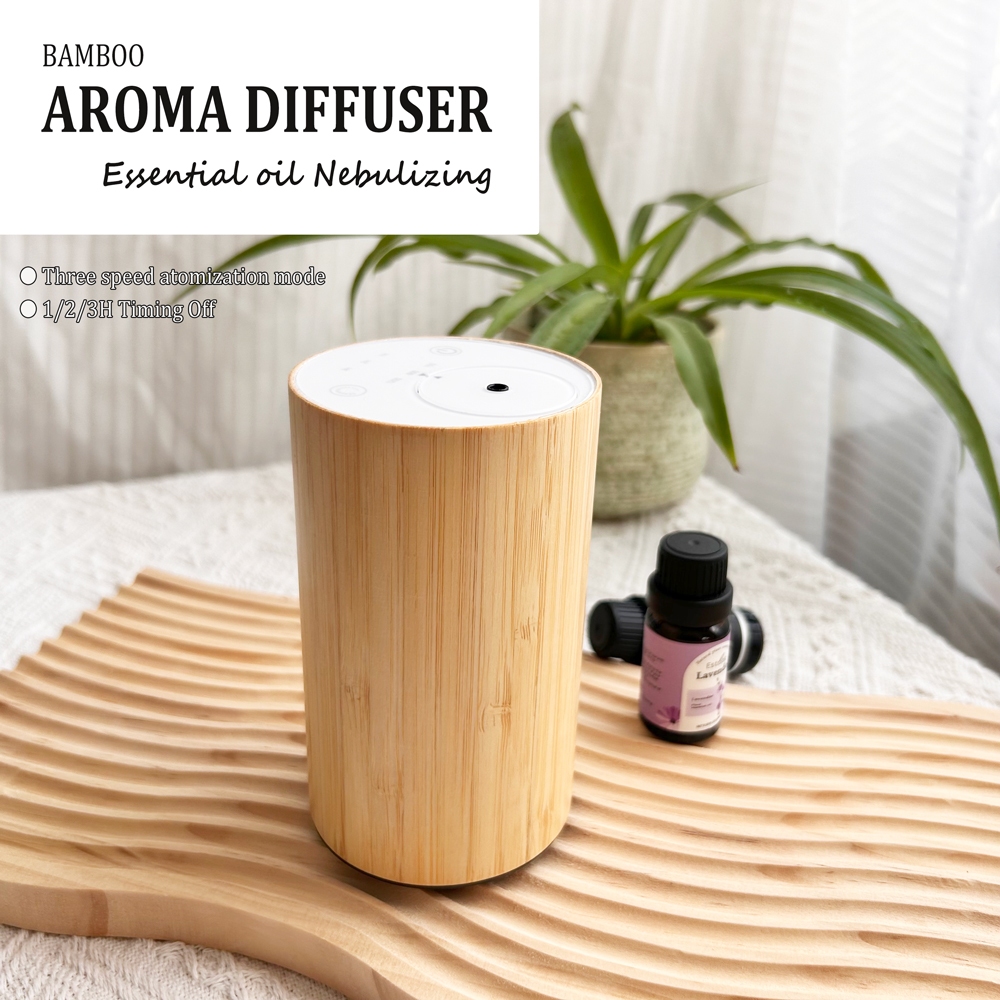 Rechargeable Waterless Aroma Diffuser Essential Oil Neibuzlizer Natural Bamboo Shell Silent Aromatherapy for CAR HOME OFFICE CS-10T