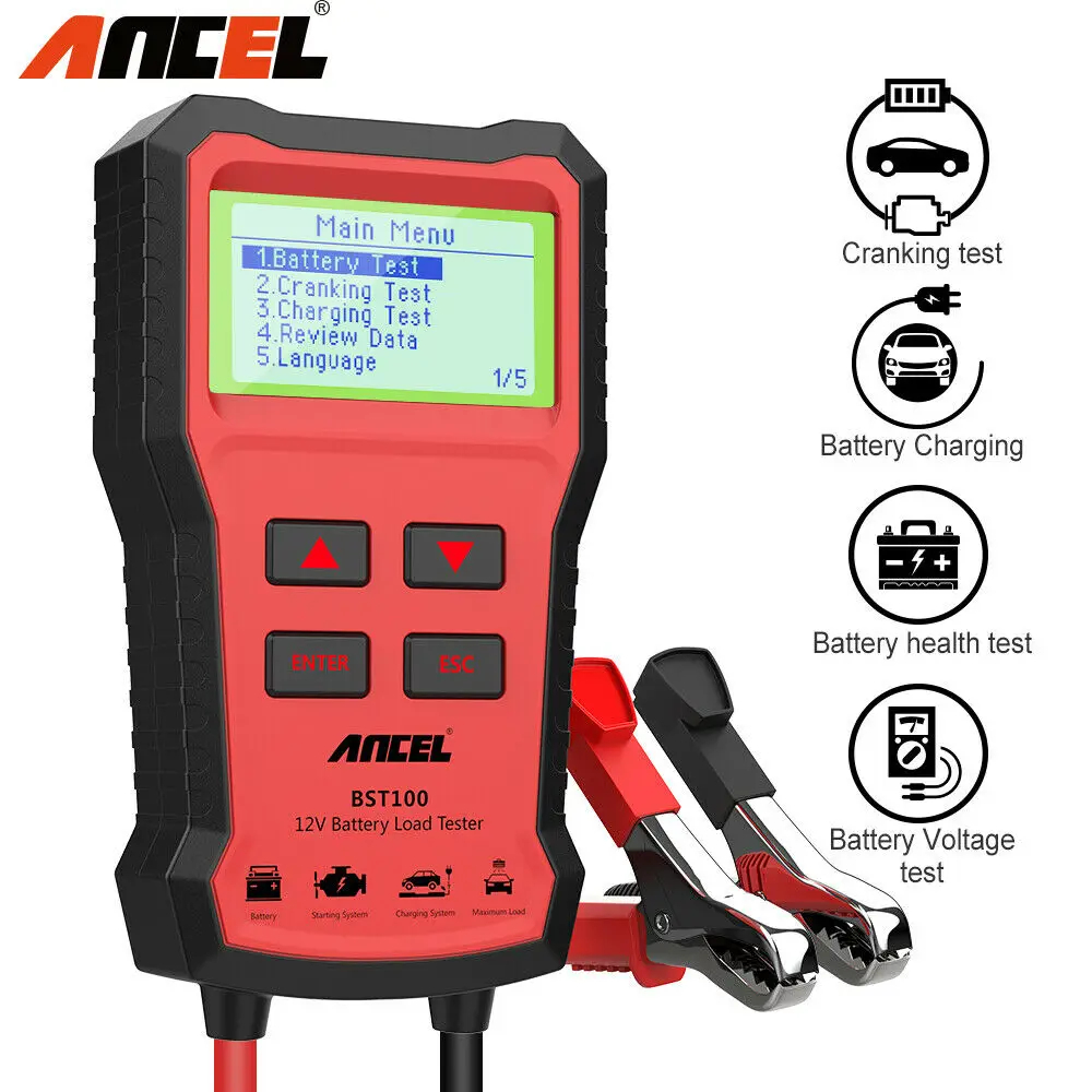 ANCEL BST100 12V Car Battery Tester Digital Car Battery Analyzer Battery Health Analyzer Car Battery Checker Battery Detector Automotive Battery Monitor Auto Battery Load Analyzer