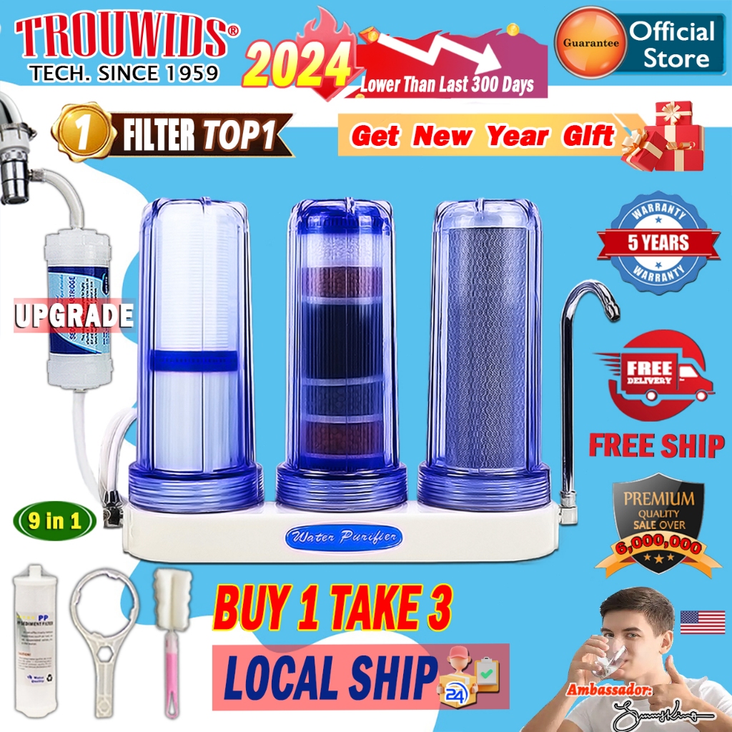 TROUWIDS 9 in 1 Tap Water Filter Mineral Faucet Water Purifier Indoor Penapis Air