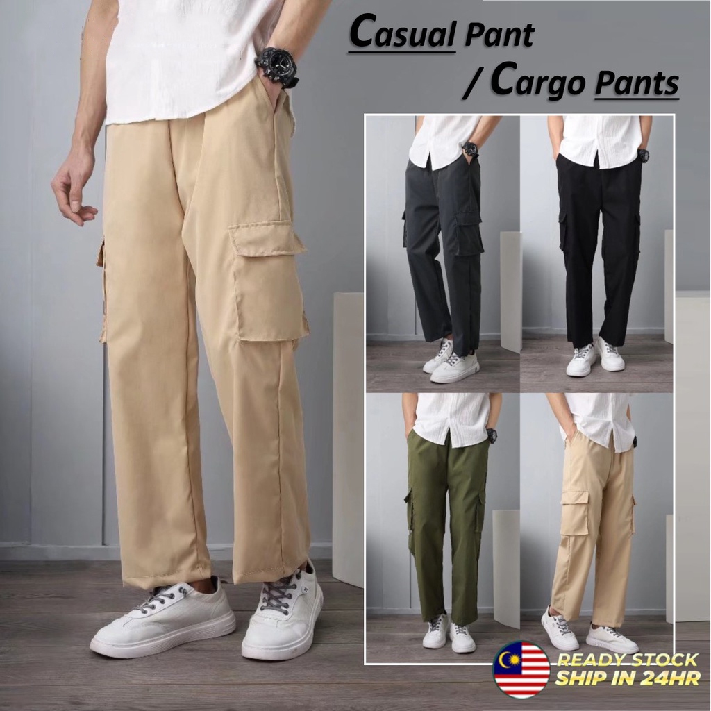 Fast Ship Korean Cargo Pants Men Multi Pocket Casual Straight Cut Cargo Pants Men Seluar Kargo Lelaki