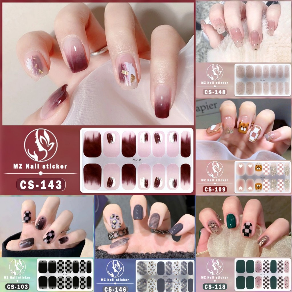 14pcs/set CS Series Cute Nail Sticker Cartoon Gold foil Fashion Tearable and Durable Beautiful Girl Fingernail Stickers Full Set lovely Gradient Waterproof Non-Toxic Nail Manicure