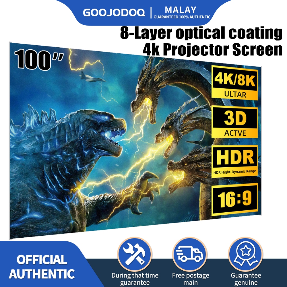 GOOJODOQ projector screen HD Foldable screen Gray glare curtain 16:9 80/100inch Portable Projection Movies Screen For Home Theater Outdoor Indoor