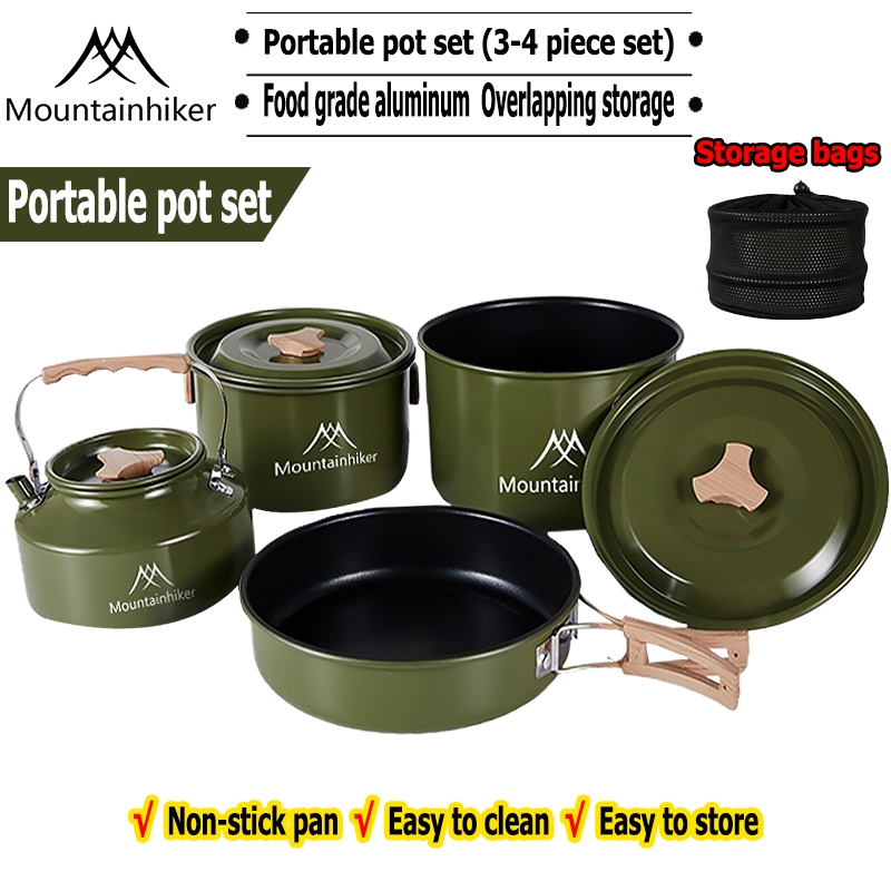 MOUNTAINHIKER 3pcs / 4pcs / Camping Cookware Set Cooking Set Pot Kettle Pan with Storage Bag