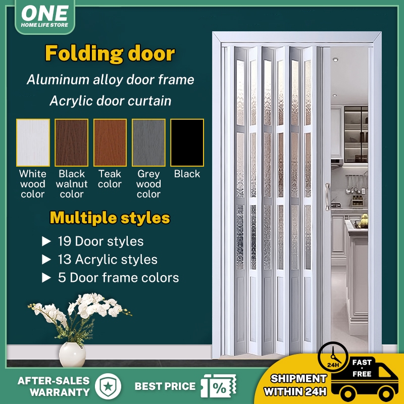 PVC folding door sliding door indoor bathroom kitchen balcony store partition glass door shrinkage sliding door
