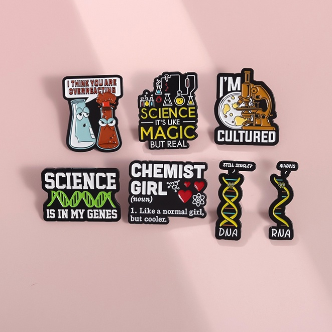 Cartoon Science Enamel Brooches Cute Test Tube DNA Microscope Metal Brooch Lapel Badge Chemistry Jewelry Gifts for Teacher Students