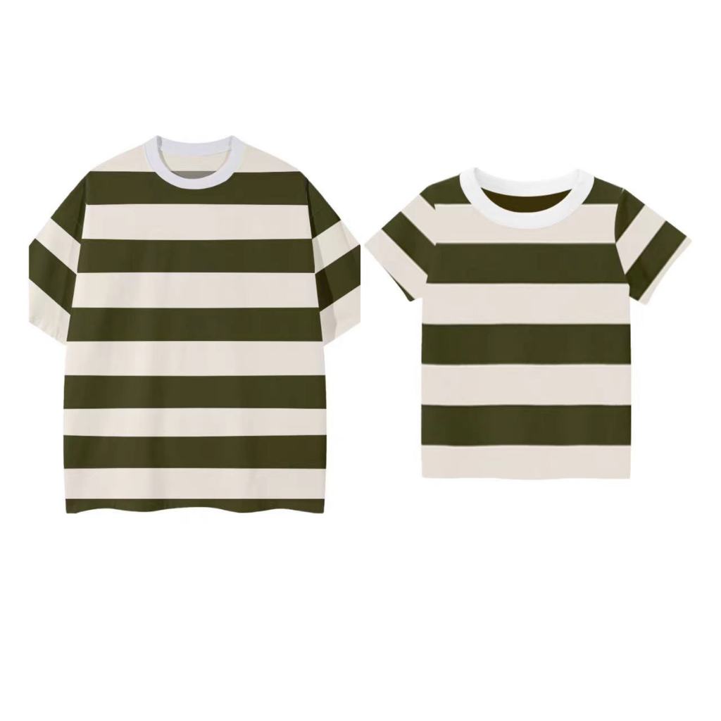 Soffny Daddy and Son Cotton Striped Tshirt Men Oversize Casual Cotton Tshirt Short Sleeved T-Shirts Shirt Tops family set wear baju budak lelaki kemeja kurta