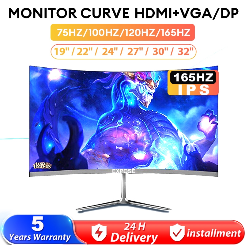 Monitor 27 Inch 165HZ Gaming Curved Monitor EXPOSE PC With Speaker 75HZ/1080P/1MS FHD LCD Display 24 Inch 75HZ Computer Monitor For PS4/PS5