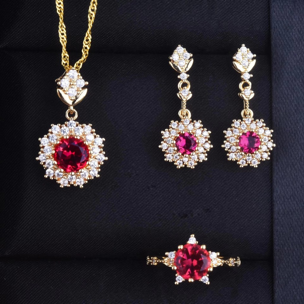 3pcs/set Light Luxury Jewelry Set 18K gold Crystal Pendant Necklace Earrings Ring Flower Jewelry set Wedding jewelry set Fashion jewelry accessories