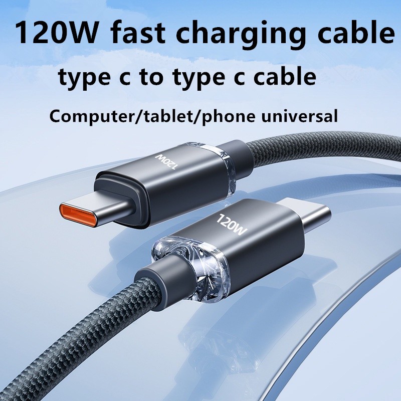 120W Type C to Type C Cable For Samsung Mobile Phone Fast Charge USB C Cable Type C Quick Data Charger Lines