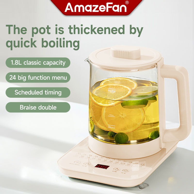 AmazeFan 1.8L Health Pot Multifunction Malaysia 3 Pin Plug Heat Preservation Glass Kettle Jugs Electric Kettlet 養生壺