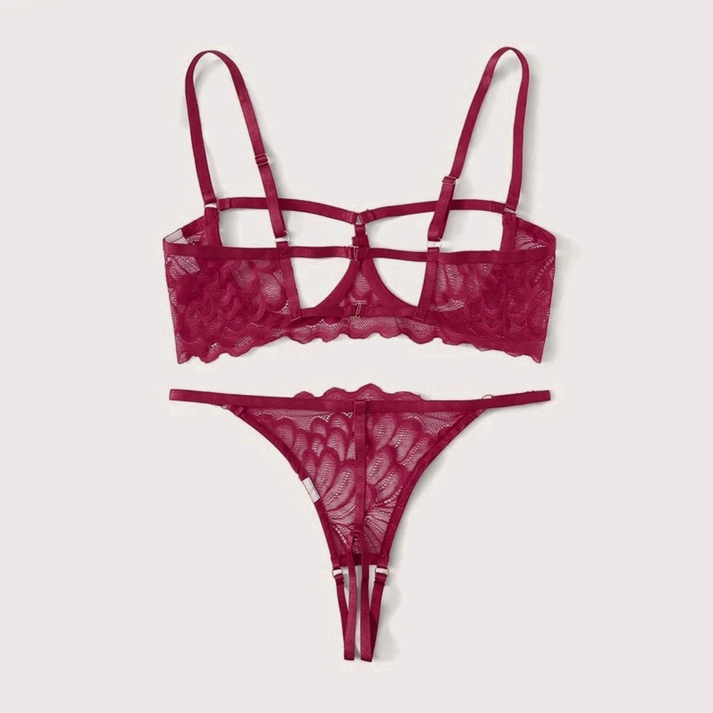 European American Women Open Lace Underwear Set Three-Point See-Through Underwear