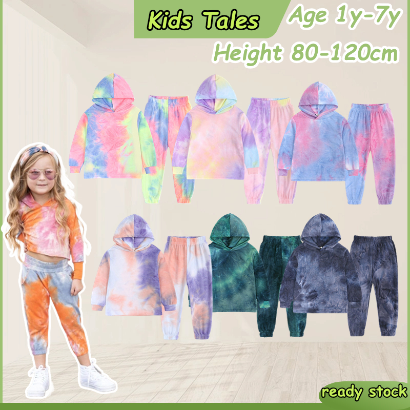 Children Tie Dye Printed Clothes Set Toddler Girls Boys Hoodie Sweatshirt +Long Pants KIds Clothing Tracksuit Suit Spring Fall