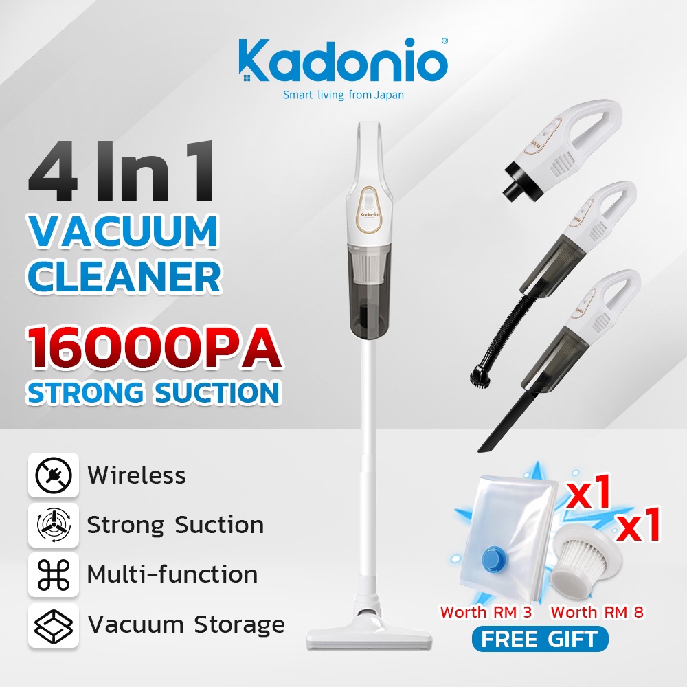 KADONIO Cordless Vacuum Cleaner 4 in 1 Wireless Vaccum Portable Vacum Rumah 吸尘机 16000PA Suction Vakum For House Car KC-VC96 VC97