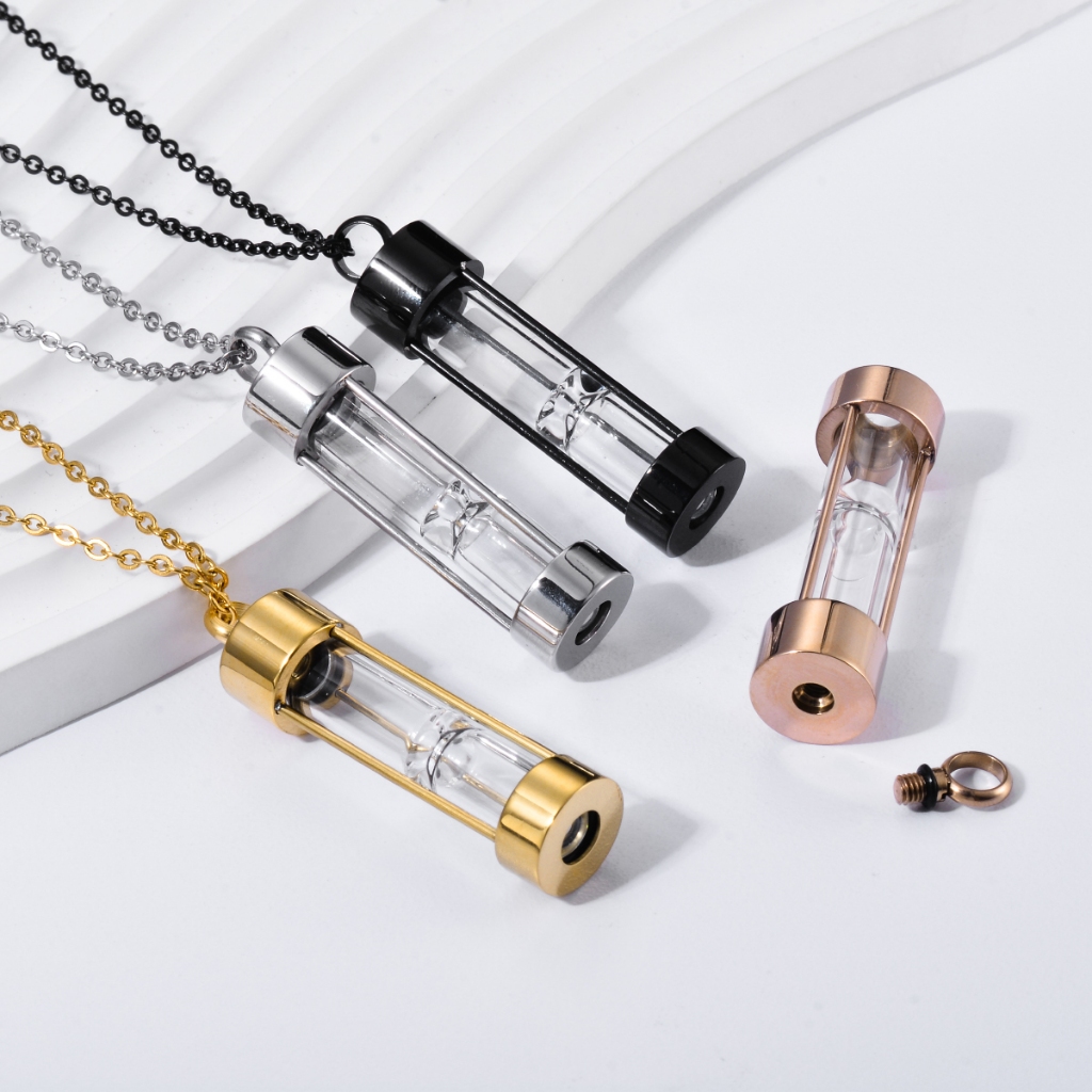 Eternal Hourglass Glass Cremation Jewelry Stainless Steel Urn Necklace for Ashes Keepsake Memorial Pendant