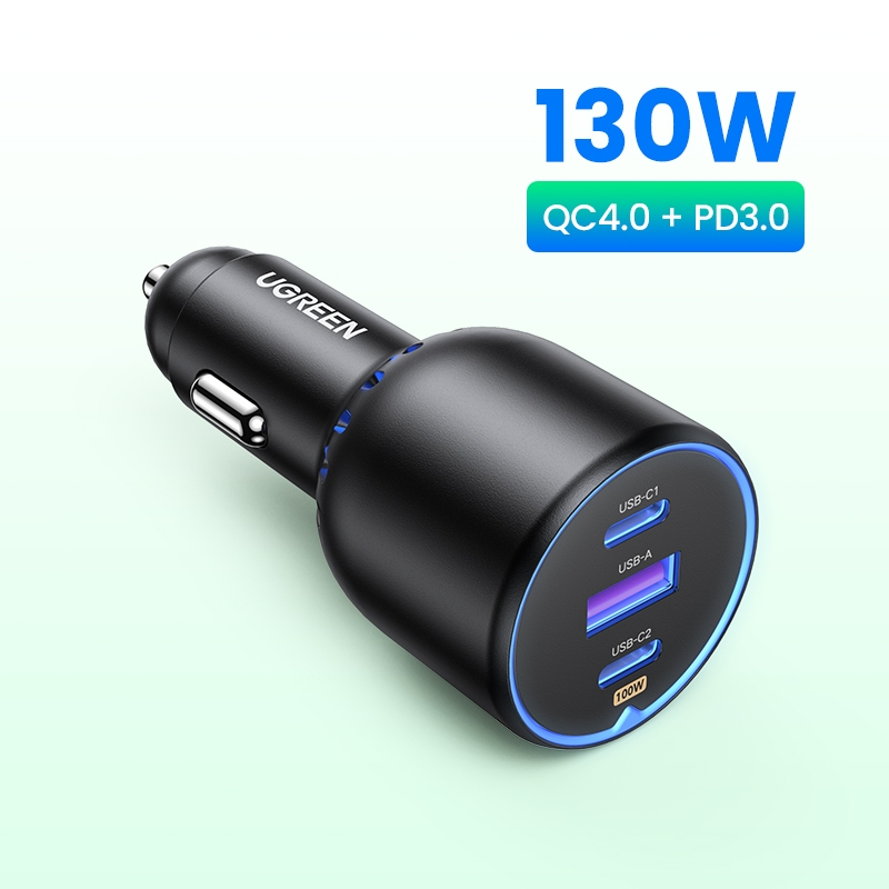 UGREEN PD130W Car Charger Quick Charging PD3.0 Fast USB Type C Car Phone Charge For iPhone 15 14 13 Laptops Tabet