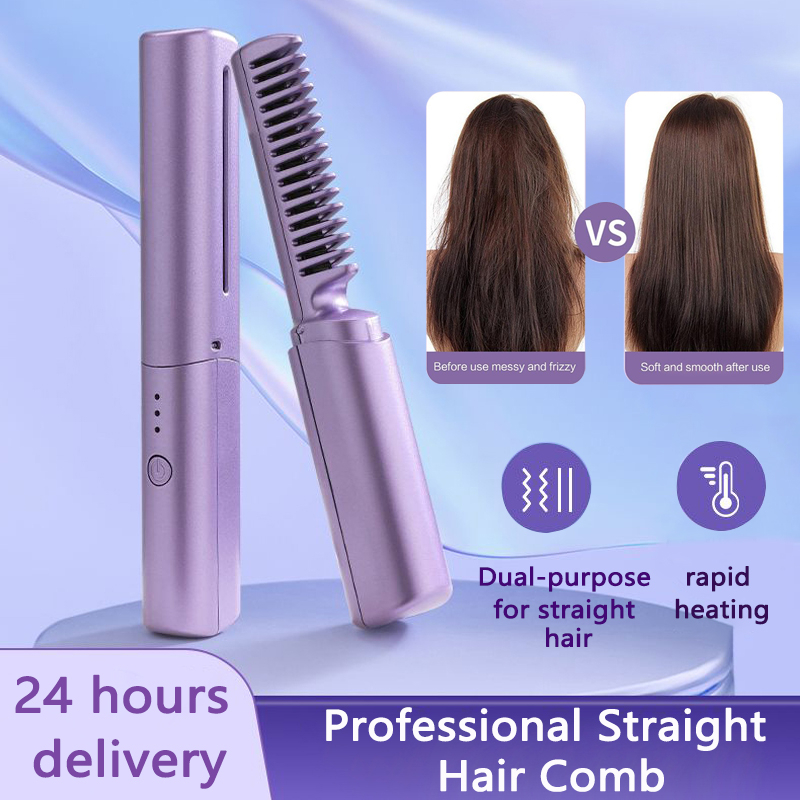 Rechargeable Portable Hair Straightening Comb Negative Ion Hair Care Hair Straightener Student Dormitory Dual Hair Straightening Tool Roll