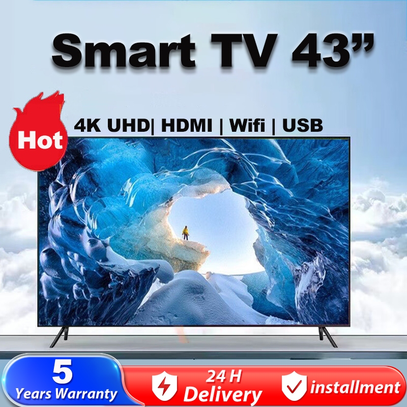 Android TV 43 Inch 4K UHD Smart TV 1080P TV Murah Television Digital TV Dolby Sound Metal Full Screen With YOUTUBE/NETFLIX/HDMI