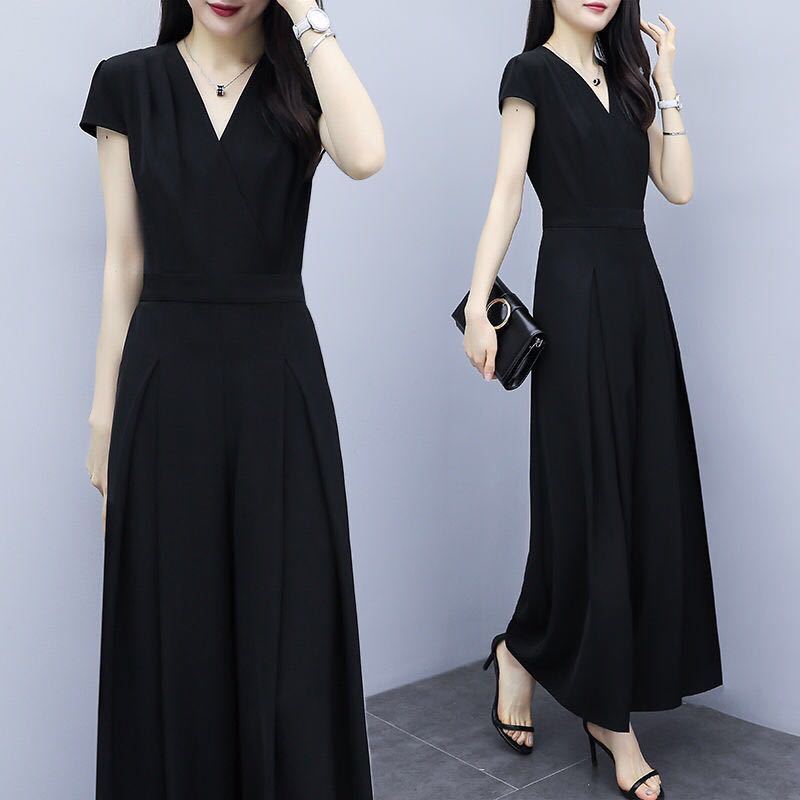 Women's Jumpsuit Short Sleeves High Waist Drop and Wide Leg Jumpsuit Solid Color