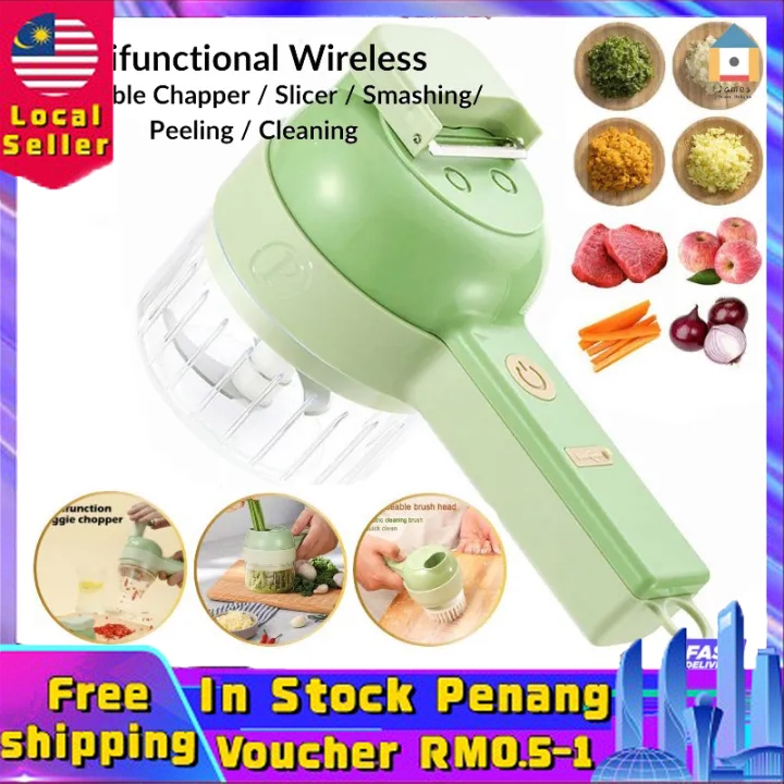 【Malaysia Spot Sale】Multifunctional Electric Vegetable Cutter Slicer Garlic Mud Masher Garlic Chopper Cutting Pressing Mixer Food Slice