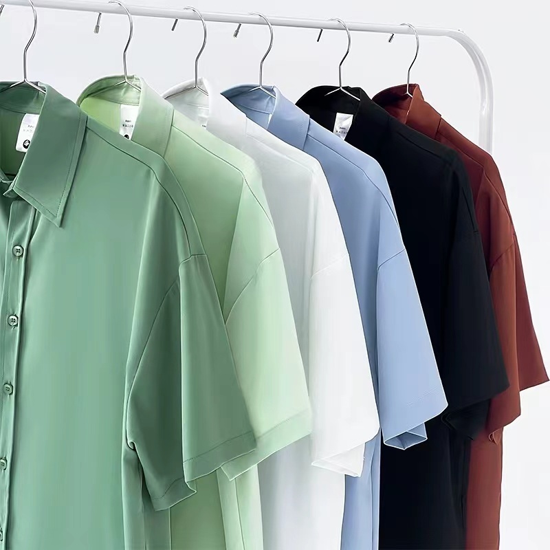 Kemeja Kasual Polos Lengan Pendek Gaya Korea, Stok Sedia Untuk Lelaki, Baju Kerja Formal Perniagaan, Baju Polo Putih 8 Warna Tersedia