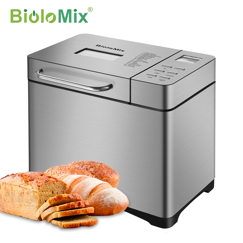 Biolomix Stainless Steel 19-in-1 Automatic Bread Maker 650W 1KG Programmable Bread Machine with 3 Loaf Sizes Fruit Nut Dispenser