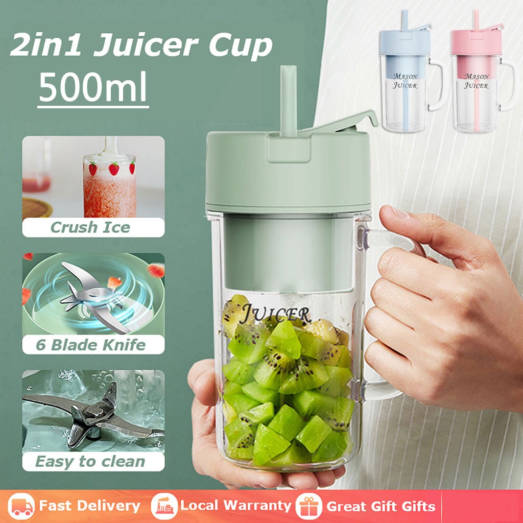 6 Blade Portable Fruit Juicer with Straw 500ml Rechargeable Blender Juicer Cup Vegetable Milkshake