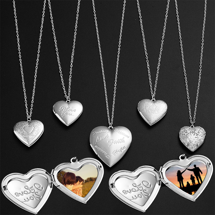 925 Silver Love Heart Necklace Charm Openable Locket Photo Frame Pendant Necklace for Women Men Couple Valentine's Day Gift