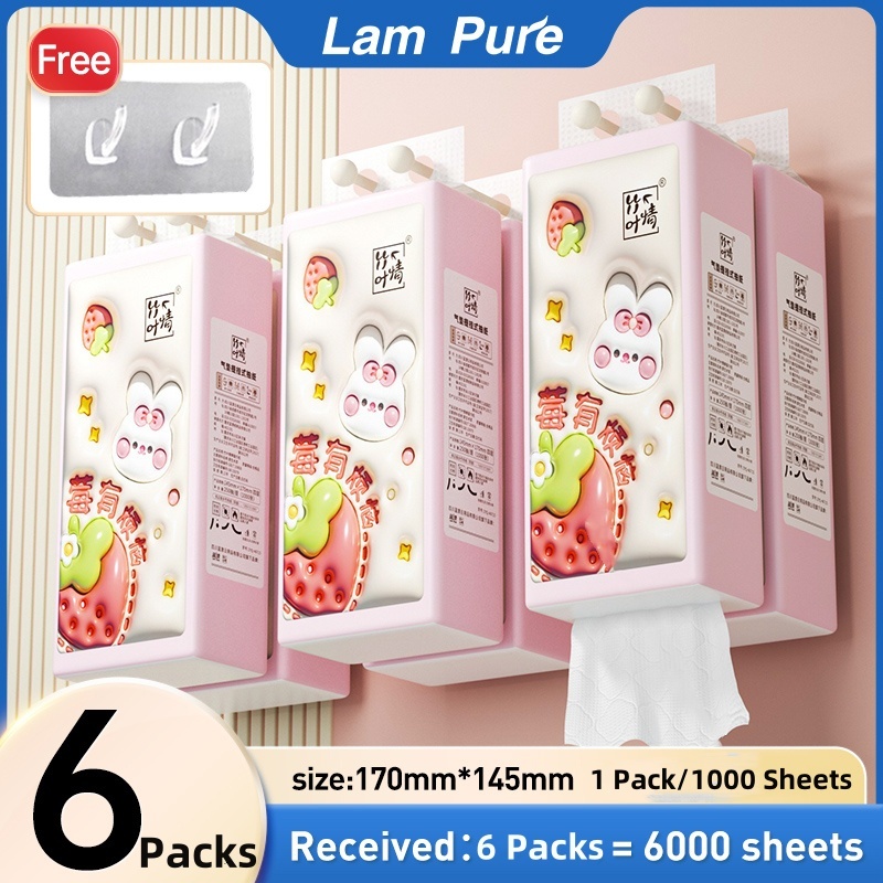 LamPure 6 Packs Cute Strawberry Thickened Hanging Napkins Air-cushion 1 Free Hook Kitchen Tissue (1 Pack x 1000's/145mm x 170mm)