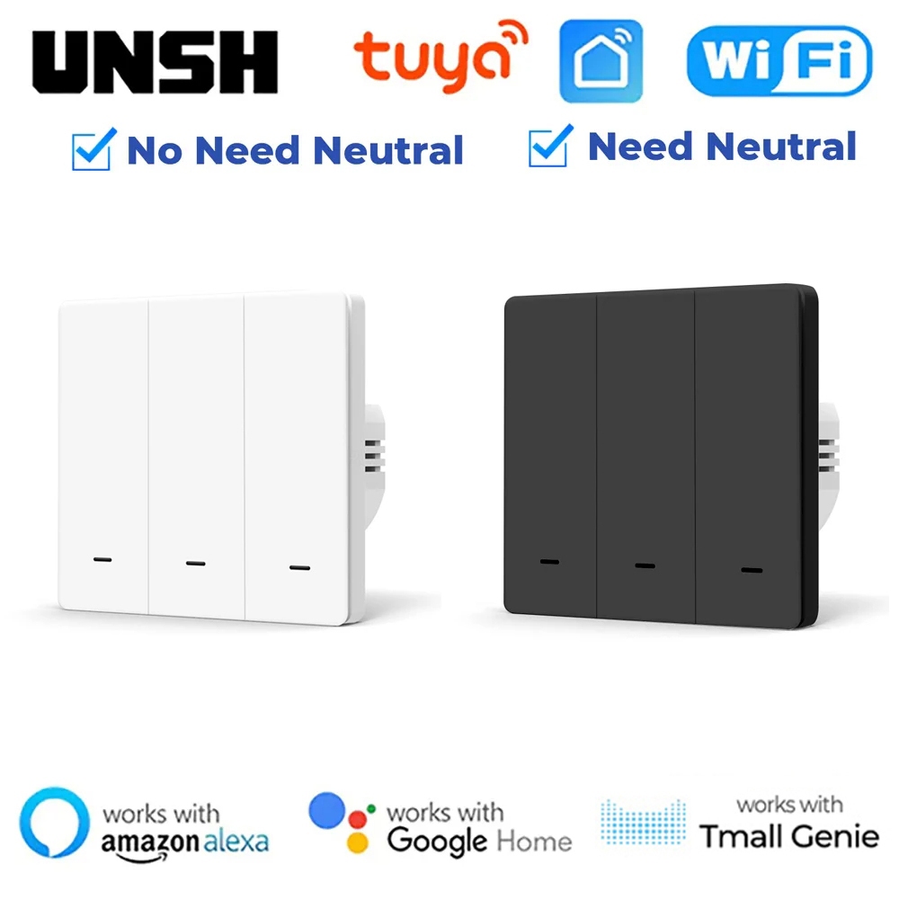 Tuya EU UK Smart WiFi Light Switch Push Button No/with Neutral Wire And Neutral Wire Switch Smart Life Via Tmall Genie Alexa Google Home