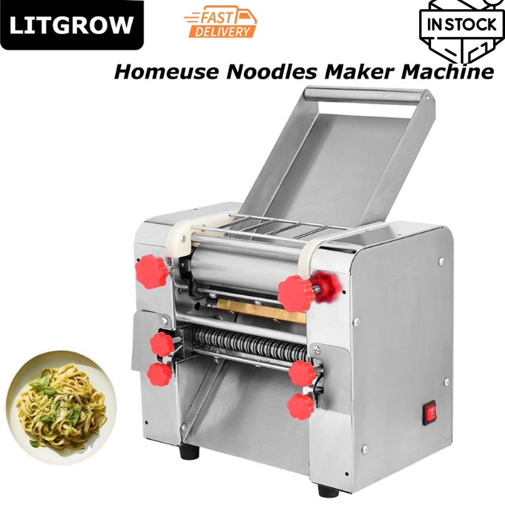 Litgrow Home Use Electric Pasta Maker, Automatic Noodle Machine, 2-in-1 Heavy Duty Dough Roller Pressing Machine,750W Stainless Steel