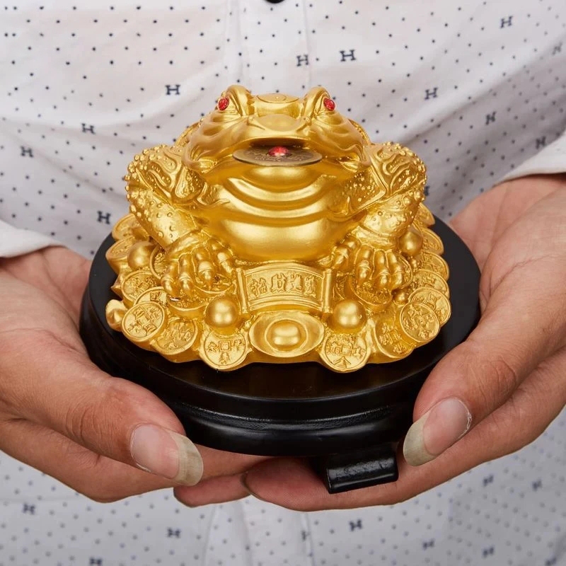 Golden Good Fortune Toad Frog Lucky Money Dragon Feng Shui Figurines Sculpture Statue Luck Wealth Home Decoration Desk Ornaments Chinese Gift