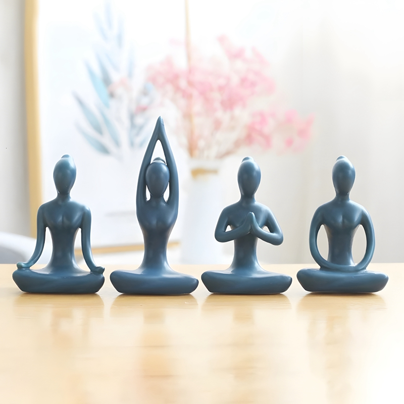 Blue Zen Abstract Yoga Poses Girls Women Figurine Lady Figure Statue Sculpture Gym Studio Home Nordic Decor Ornaments Gifts