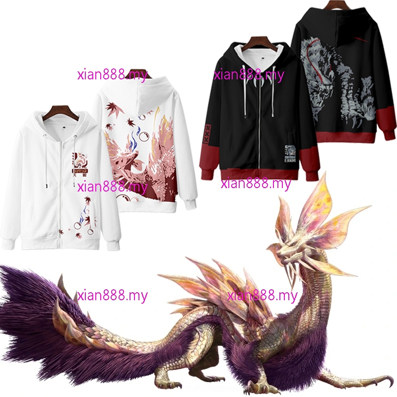 New Anime Monster Hunter Palamute/Nargacuga/Mizutsune Zipper Hoodie Japanese Men's Fashion Women's Loose 3D Printing Sweater Unisex Casual Long Sleeve Hooded Jacket Top Cosplay