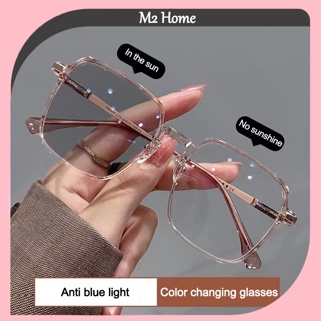 Korean Anti-blue Light Color-Changing glasses Fashionable Square Frame Day And Night Dual-Use Intelligent Photosensit Glasses Sunglasses眼镜