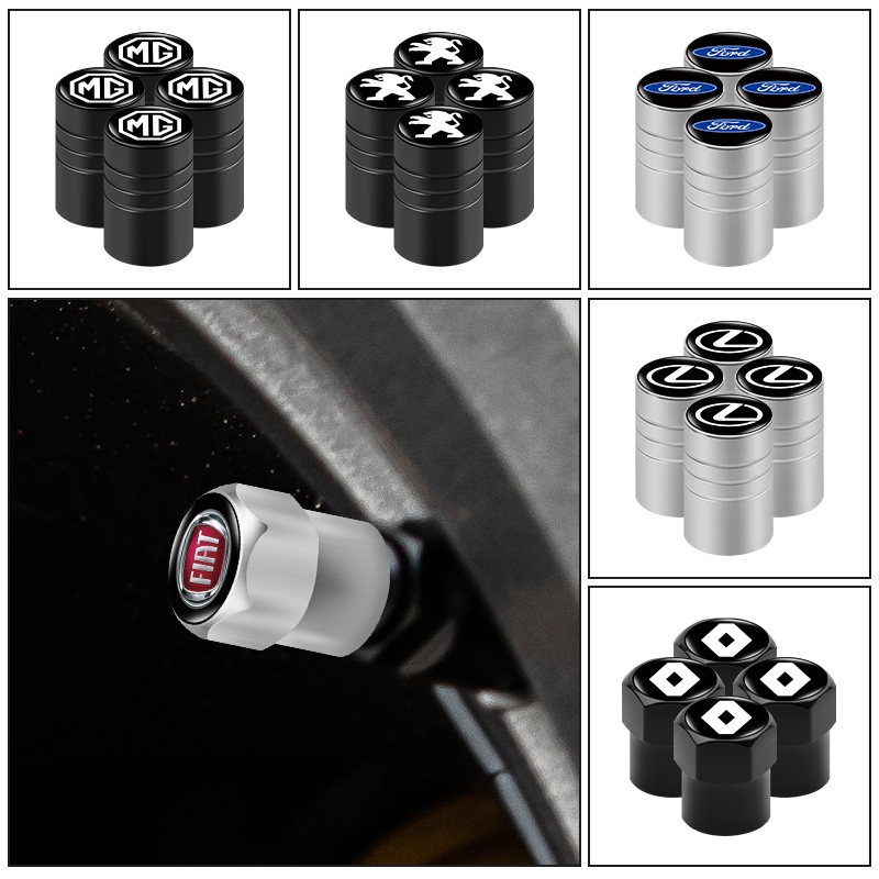 4pcs/set Silver/Black Metal Tire Pressure Valve Cap Tire Pressure Air Cap for Toyota Lexus Subaru BMW Mini Honda VW Skoda Benz
