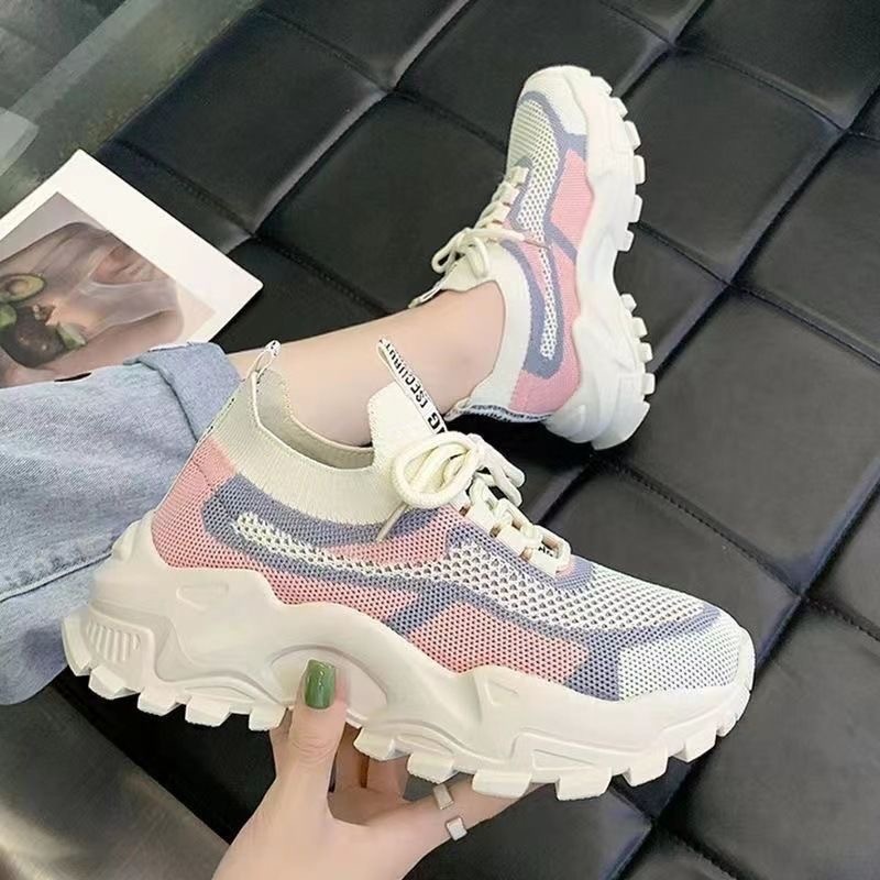 ZXSM Women's breathable woven shoes casual sports running women's shoes women's thick soled shoes