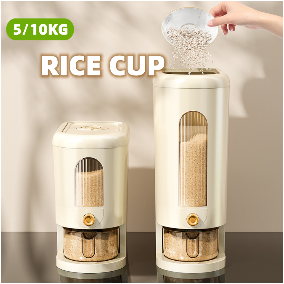 5KG/10KG Rice Dispenser Super Capacity Rice Bucket Insect Moisture Proof Food Storage Container Free Rice Cup 米桶 防虫防潮 谷物收纳桶