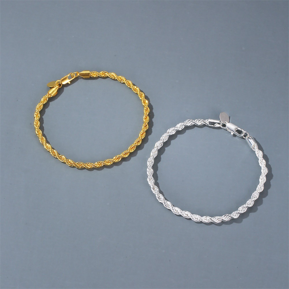 Korea weaving twist thick chain bracelet men and women gold color silver color ins couple gift