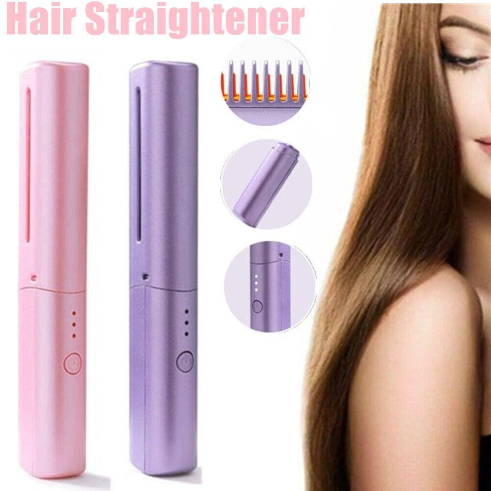 2 in 1 Hair Hot Comb, Metal Ceramic Heating Element Wireless Straightening Curling Brush Fast Heating Negative Ion Hair Straightener Women