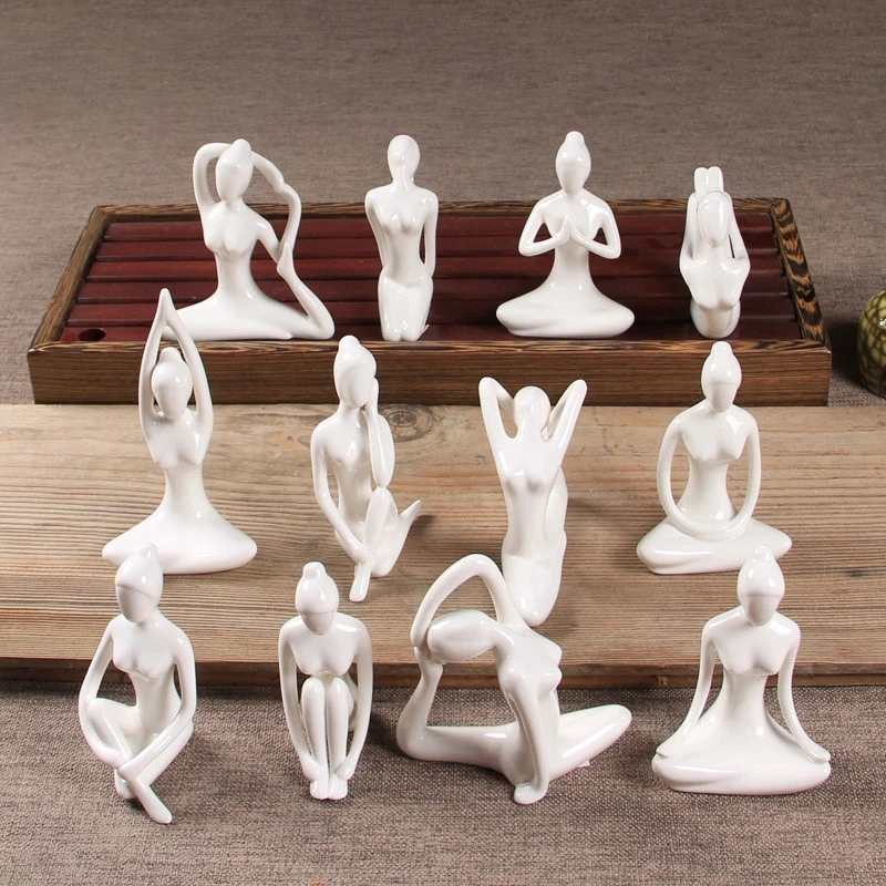 Abstract Ceramics Yoga Poses Girls Women Figurines Porcelain Lady Figure Statue Sculpture Yoga Studio Home Decor Ornaments Gifts